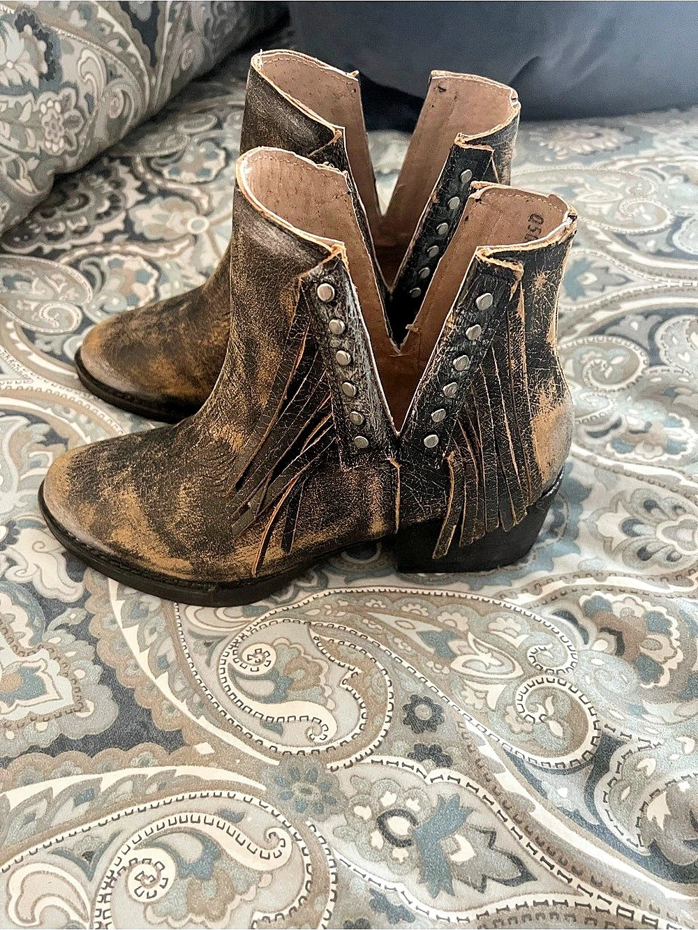 Circle G western studded and fringed ankle boots Brown NWOT